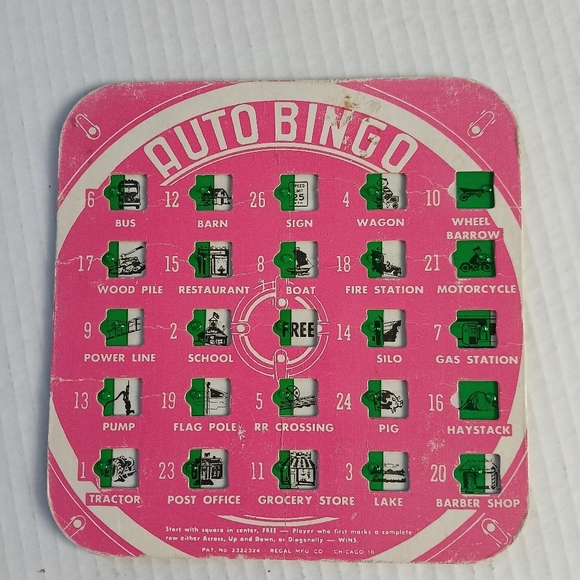 Vintage Mid Century Modern Auto Bingo Game Cards - Pink and Green Regal Games - Picture 2 of 6